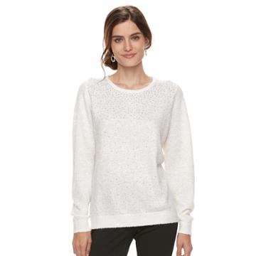 Women's Cathy Daniels Lurex Sweater, Size: Large, White Oth