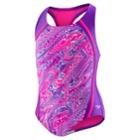 Girls 7-16 Speedo Printed Sport Splice One-piece Swimsuit, Size: 7, Drk Purple
