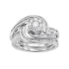 10k White Gold 3/4 Carat T.w. Diamond Swirl Engagement Ring Set, Women's, Size: 7