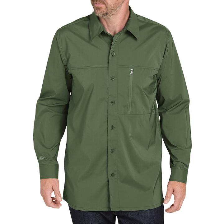 Men's Dickies Regular-fit Zip-pocket Moisture-wicking Button-down Work Shirt, Size: Xxl, Green Oth