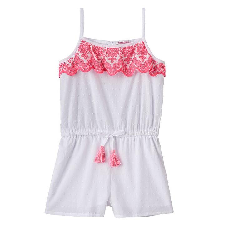 Girls 4-6x Design 365 Swiss-dot Romper, Size: 6, Dark Pink