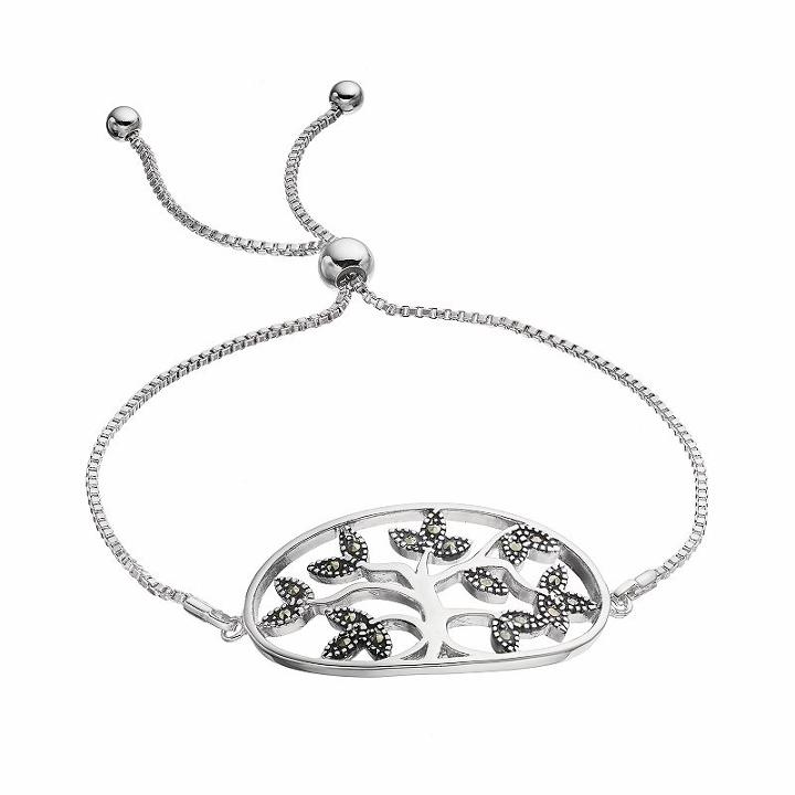 Brilliance Silver Plated Marcasite Family Tree Lariat Bracelet, Women's, Size: 7, Grey