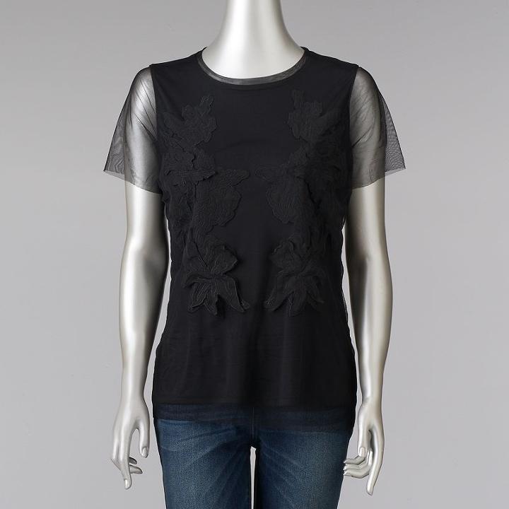 Women's Simply Vera Vera Wang Floral Mesh Tee, Size: Xs, Black