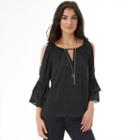Juniors' Iz Byer California Woven Bell Sleeve Top, Teens, Size: Xs, Black