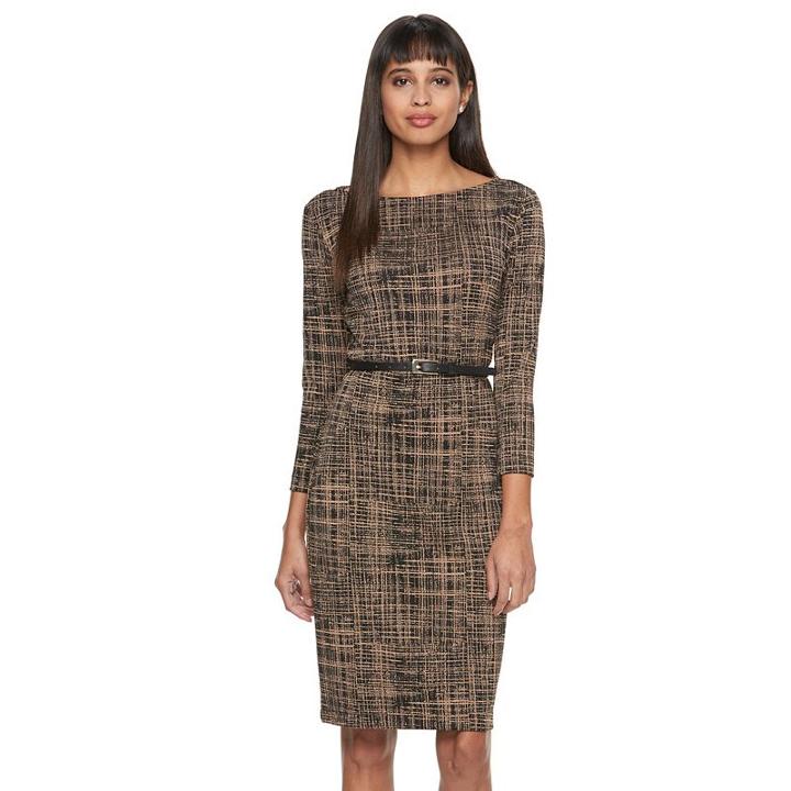 Women's Sharagano Printed Knit Sheath Dress, Size: 6, Beige Oth