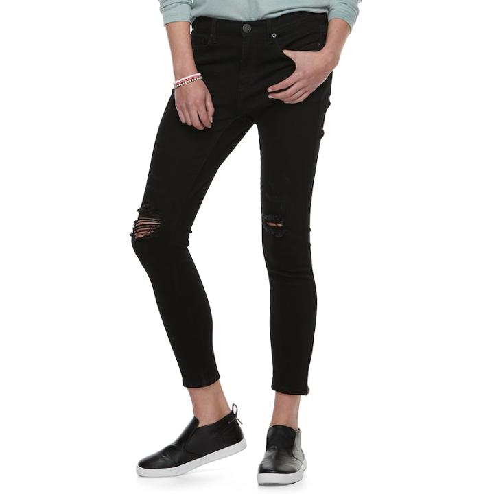 Juniors' Mudd&reg; Destressed Ankle Skinny Jeans, Teens, Size: 0, Grey (charcoal)