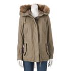 Juniors' Coffee Shop Drawstring Faux-fur & Twill Jacket, Girl's, Size: Medium, Lt Brown