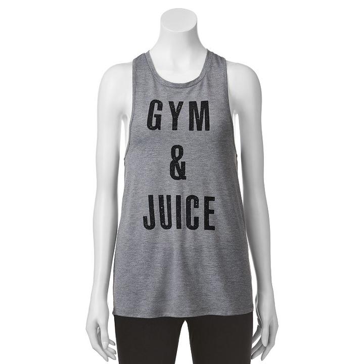 Juniors' So&reg; Gym & Juice Knot Back Graphic Tank, Girl's, Size: Large, Med Purple