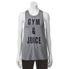 Juniors' So&reg; Gym & Juice Knot Back Graphic Tank, Girl's, Size: Large, Med Purple