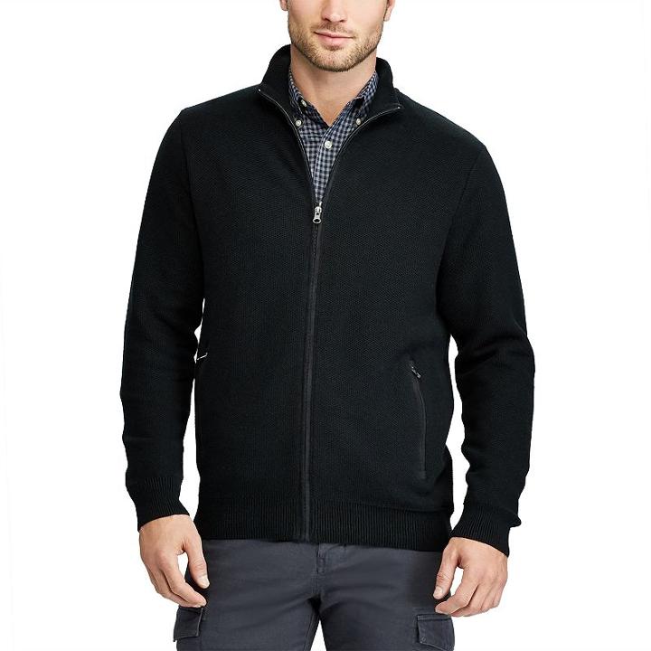 Men's Chaps Classic-fit Zip-front Cardigan Sweater, Size: Large, Black