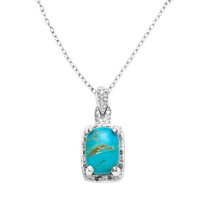 Sterling Silver .10-ct. T.w. Diamond And Turquoise Pendant, Women's, Size: 18, Blue