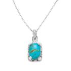 Sterling Silver .10-ct. T.w. Diamond And Turquoise Pendant, Women's, Size: 18, Blue