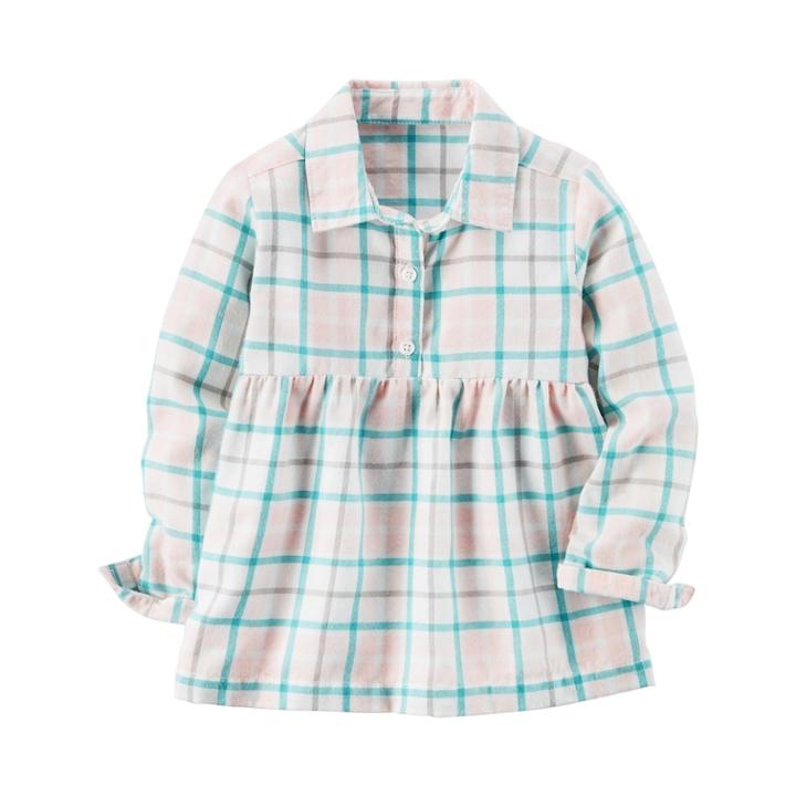 Girls 4-8 Carter's Turquoise Plaid Babydoll Top, Size: 6, Turquoise And Peach