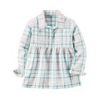 Girls 4-8 Carter's Turquoise Plaid Babydoll Top, Size: 6, Turquoise And Peach