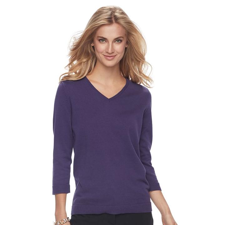 Women's Croft & Barrow&reg; V-neck Jersey Sweater, Size: Xl, Purple