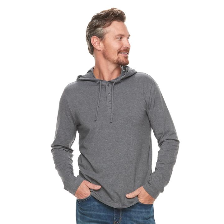 Men's Sonoma Goods For Life&trade; Slim-fit Supersoft Henley Hoodie, Size: Large, Dark Grey