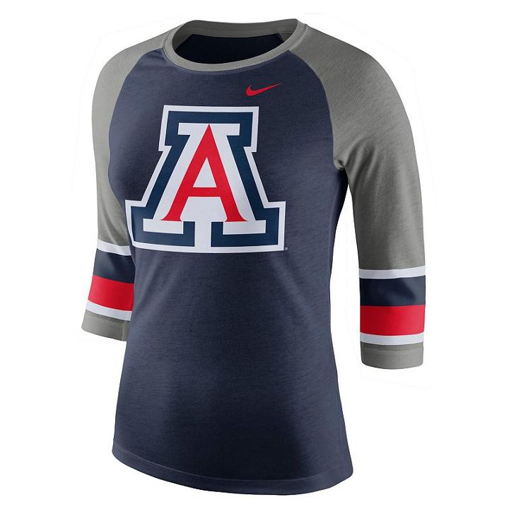 Women's Nike Arizona Wildcats Striped Sleeve Tee, Size: Large, Blue (navy)