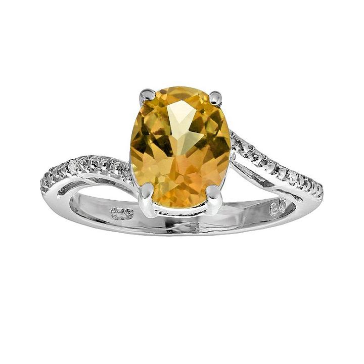 Sterling Silver Citrine And Diamond Accent Oval Ring, Women's, Size: 8, Orange