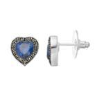Silver Luxuries Cubic Zirconia & Marcasite Heart Stud Earrings, Women's, Blue