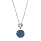Brilliance Silver Plated Glitter Disc Pendant With Swarovski Crystals, Women's, Blue