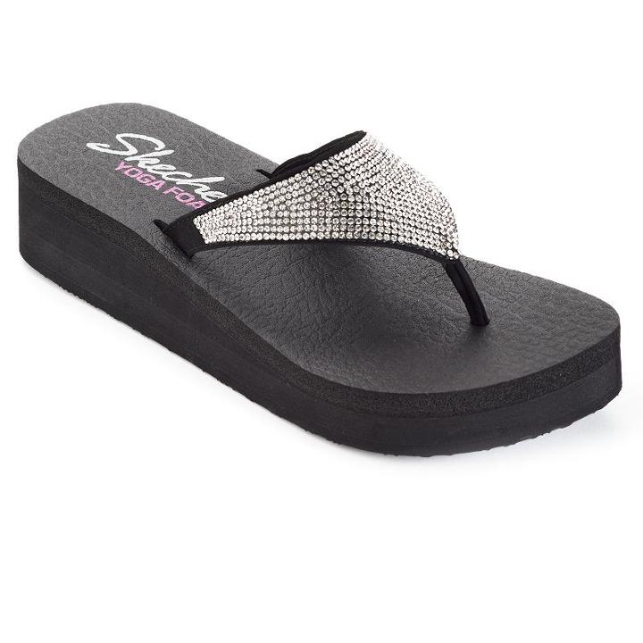 Skechers Vinyasa Women's Rhinestone Yoga Mat Wedge Flip-flops, Size: 10, Grey (charcoal)