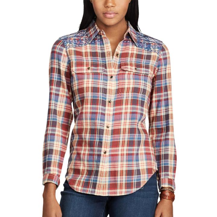 Petite Chaps Plaid Button-down Work Shirt, Women's, Size: S Petite, Lt Beige