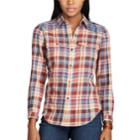 Petite Chaps Plaid Button-down Work Shirt, Women's, Size: S Petite, Lt Beige