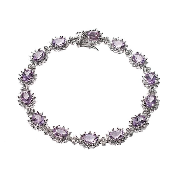 Amethyst & 1/4 Carat T.w. Diamond Sterling Silver Halo Bracelet, Women's, Size: 7.5, Purple