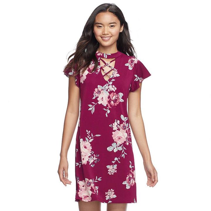 Juniors' About A Girl Cross-front Choker Dress, Size: Xl, Dark Red