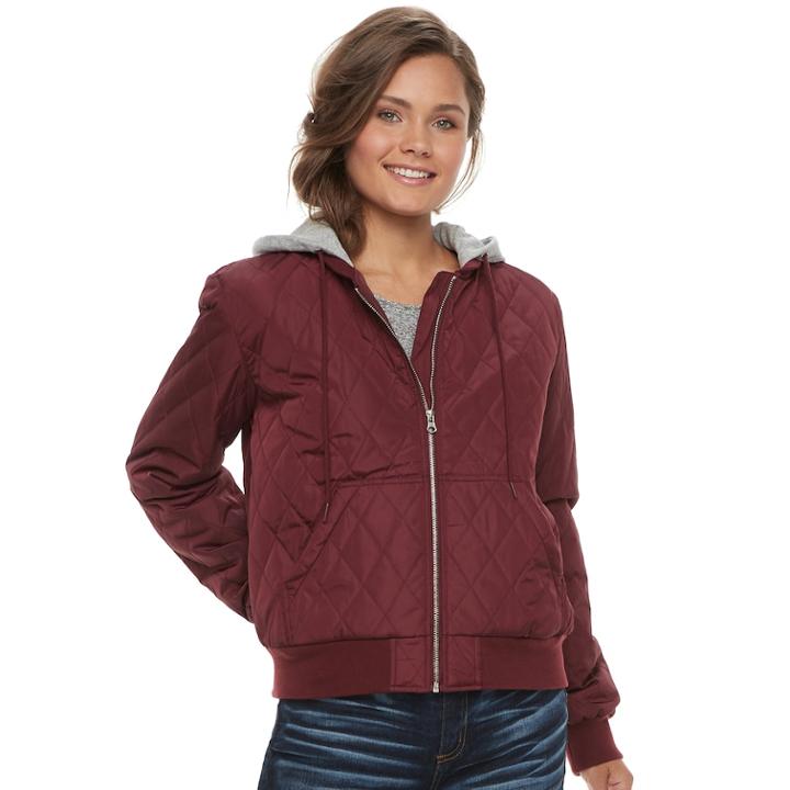 Juniors' Pink Republic Quilted Bomber Jacket, Teens, Size: Medium, Purple
