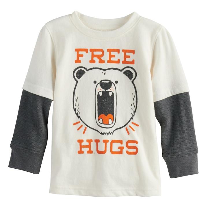 Baby Boy Jumping Beans&reg; Free Hugs Bear Mock Layer Graphic Tee, Size: 18 Months, White