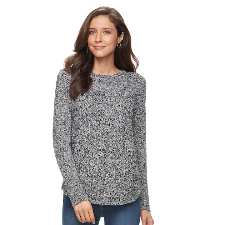 Women's Croft & Barrow® Shirttail Long Sleeve Sweater, Size: Large, Black