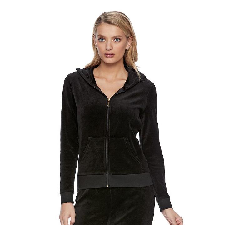 Women's Juicy Couture Black Velour Hoodie Jacket, Size: Xl