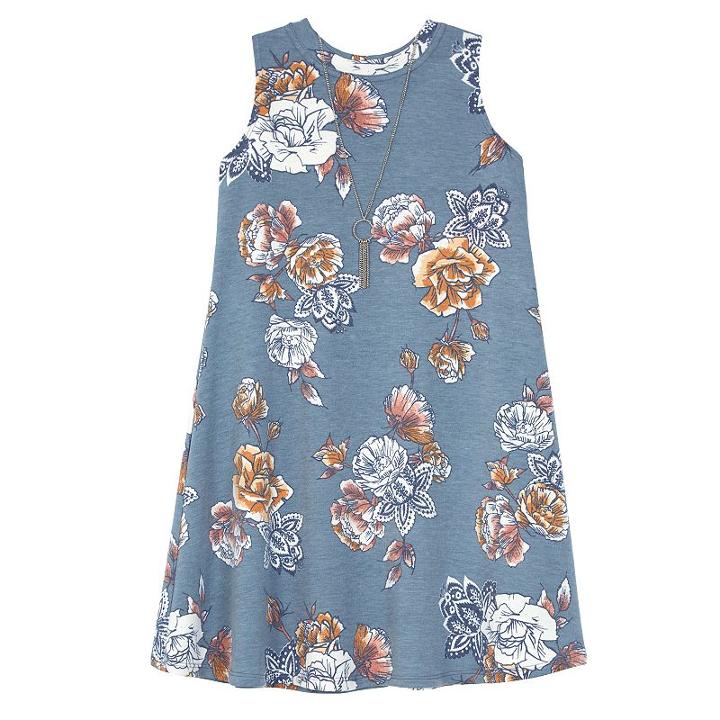 Girls 7-16 Iz Amy Byer Floral Print French Terry Swing Dress With Necklace, Girl's, Size: Small, Ovrfl Oth