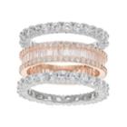 Two Tone Sterling Silver Cubic Zirconia 3 Piece Stack Ring Set, Women's, Size: 7, White