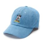 Disney's Mickey & Minnie Mouse 90th Anniversary Women's Embroidered Denim Baseball Cap, Med Blue