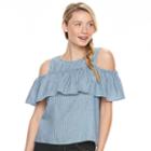 Juniors' So&reg; Ruffle Cold-shoulder Chambray Top, Girl's, Size: Medium, Blue (navy)