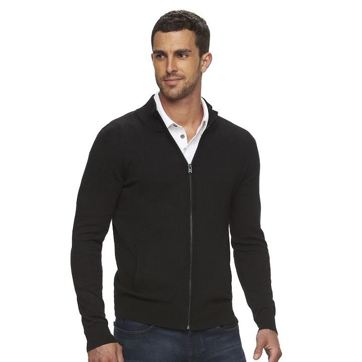 Men's Marc Anthony Slim-fit Marled Cashmere-blend Cardigan, Size: Large, Black