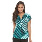 Petite Dana Buchman Printed Splitneck Top, Women's, Size: M Petite, Green