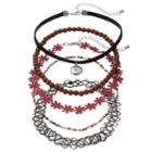 Mudd&reg; Red Flower, Bead & Tattoo Choker Necklace Set, Women's, Dark Red