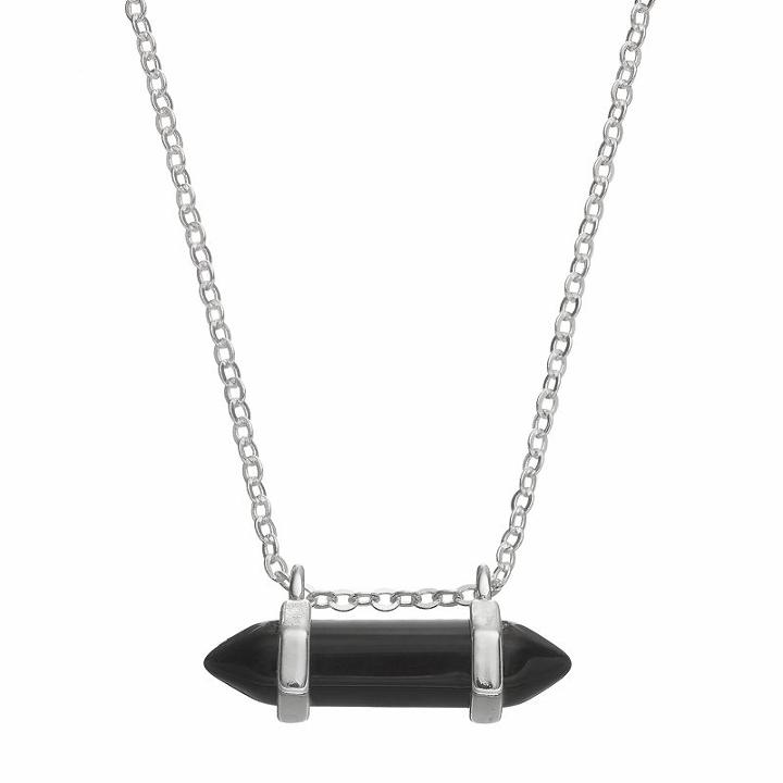 Healing Stone Silver Plated Horizontal Onyx Crystal Pendant Necklace, Women's, Size: 18, Black