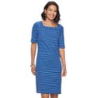 Women's Croft & Barrow&reg; Print Squareneck Sheath Dress, Size: Medium, Blue (navy)