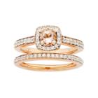 14k Rose Gold Morganite & 5/8 Carat T.w. Diamond Halo Engagement Ring Set, Women's, Size: 4.50, Pink