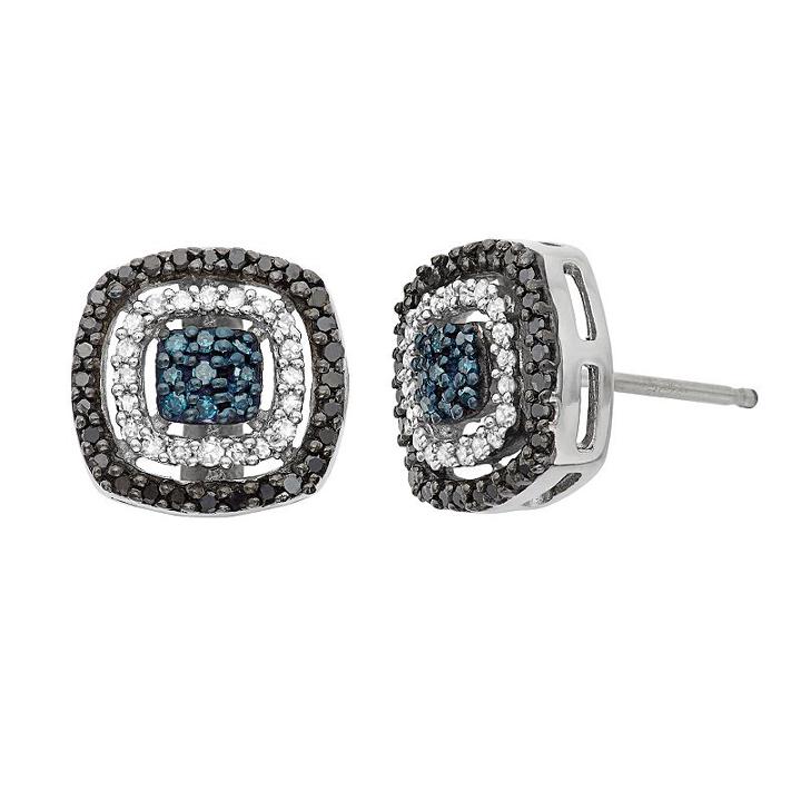 1/3 Carat T.w. Diamond Sterling Silver Halo Stud Earrings, Women's, Multicolor