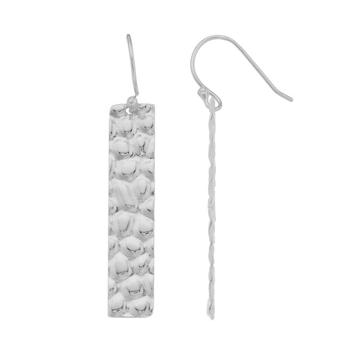Sterling Silver Hammered Rectangle Drop Earrings, Women's, Grey