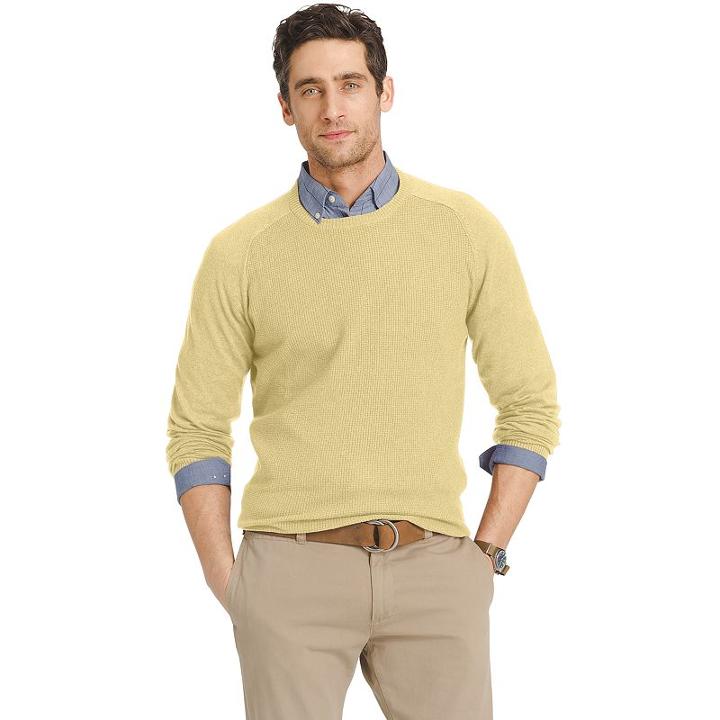 Men's Izod Classic-fit 12gg Waffle-weave Wool-blend Crewneck Sweater, Size: Xl, Med Yellow