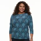 Plus Size Croft & Barrow&reg; Knit Jacquard Tee, Women's, Size: 1xl, Med Blue