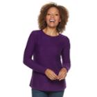 Petite Croft & Barrow&reg; Curved Hem Sweater, Women's, Size: M Petite, Drk Purple