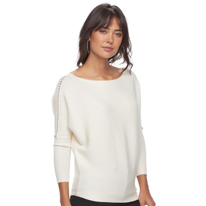 Women's Jennifer Lopez Ribbed Dolman Sweater, Size: Small, White Oth