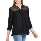 Women's Chaps Lace-yoke Peasant Top, Size: Xs, Black